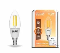 Лампа светодиодная филаментная Gauss Smart Home DIM E14 C35 4,5 Вт 1/10/40