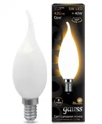 Лампа Gauss LED Filament Свеча на ветру OPAL E14 5W 420lm 2700К 1/10/50