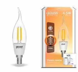 Лампа светодиодная филаментная Gauss Smart Home DIM E14 CF35 4,5 Вт 1/10/40