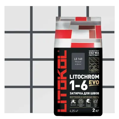 Затирка цементная Litokol Litochrom EVO 1-6 LE 140 мокрый асфальт 2кг 500160002